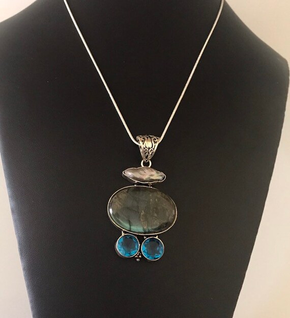 Large Silvertone and Semiprecious Labradorite Nat… - image 9