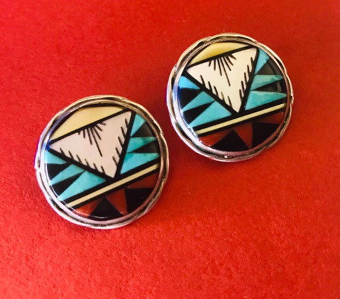 High Quality Vintage Signed Zuni Sterling Silver and Inlay Etsy