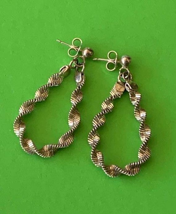 Twisted Sparkly Chain Loop Sterling Silver Dangle… - image 1