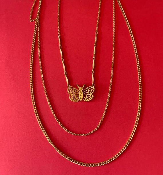 Three Layer Chain With Butterfly Pendant On The S… - image 7