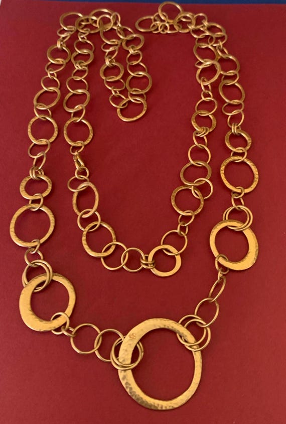 Interlocking Gold Metal Graduated Ring Long Neckl… - image 3