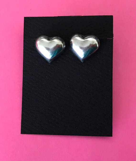 925 Shiny Sterling Silver Bubble Heart Earrings S… - image 1