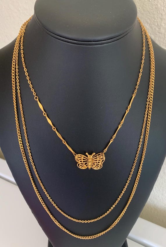 Three Layer Chain With Butterfly Pendant On The S… - image 4