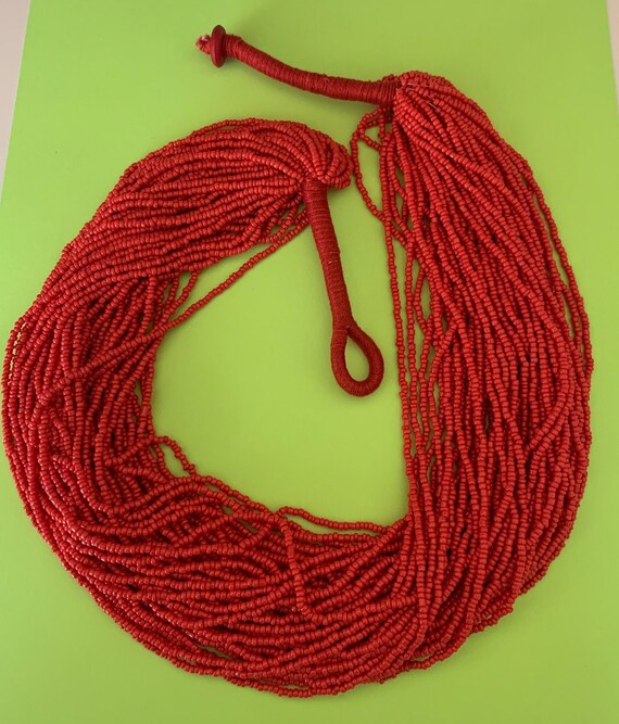 50 layer Red Seed Bead Necklace with String Wrapp… - image 10