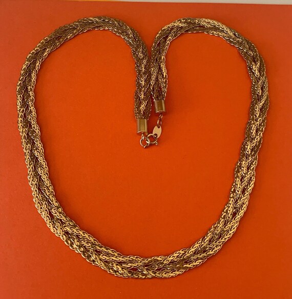 Flat Gold  Tone Shiny Braided Chain Necklace - image 3