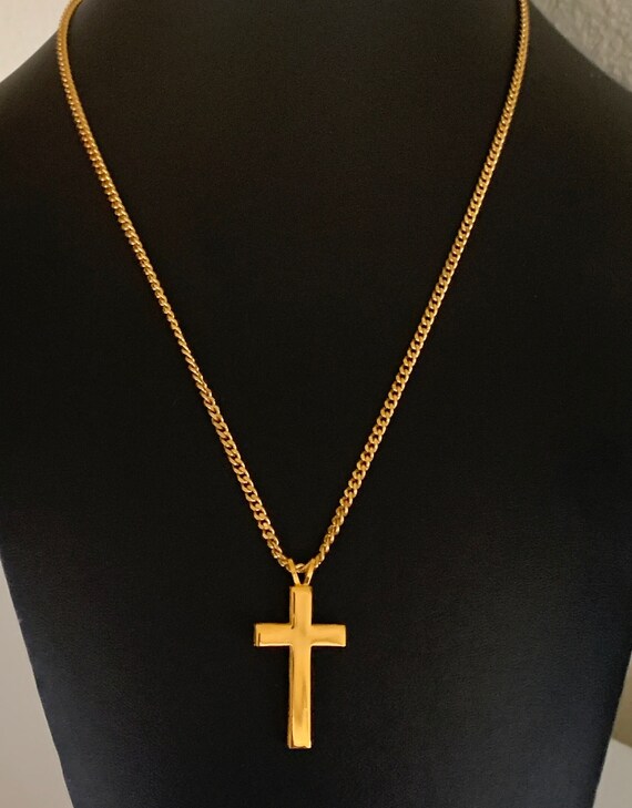 Simple Bright Cross Necklace on Bright Gold Tone Chain - Etsy