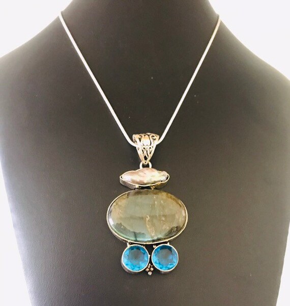 Large Silvertone and Semiprecious Labradorite Nat… - image 4