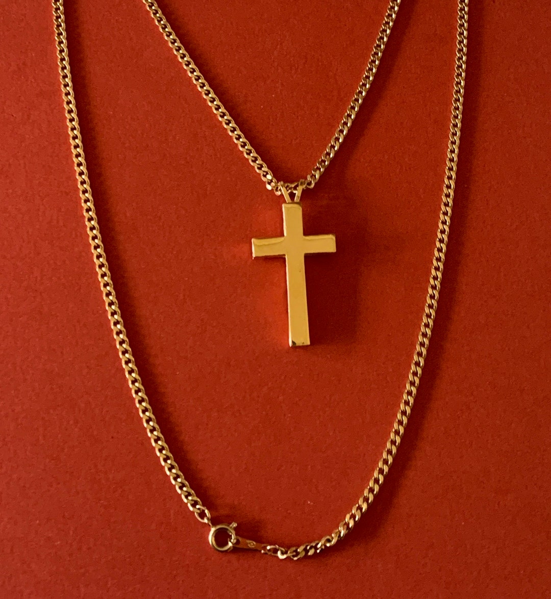 Simple Bright Cross Necklace on Bright Gold Tone Chain - Etsy
