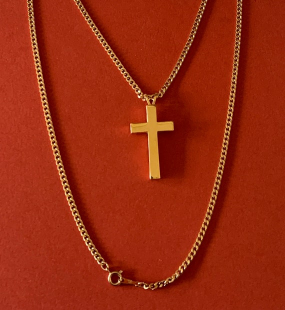 Simple Bright Cross Necklace on Bright Gold Tone C