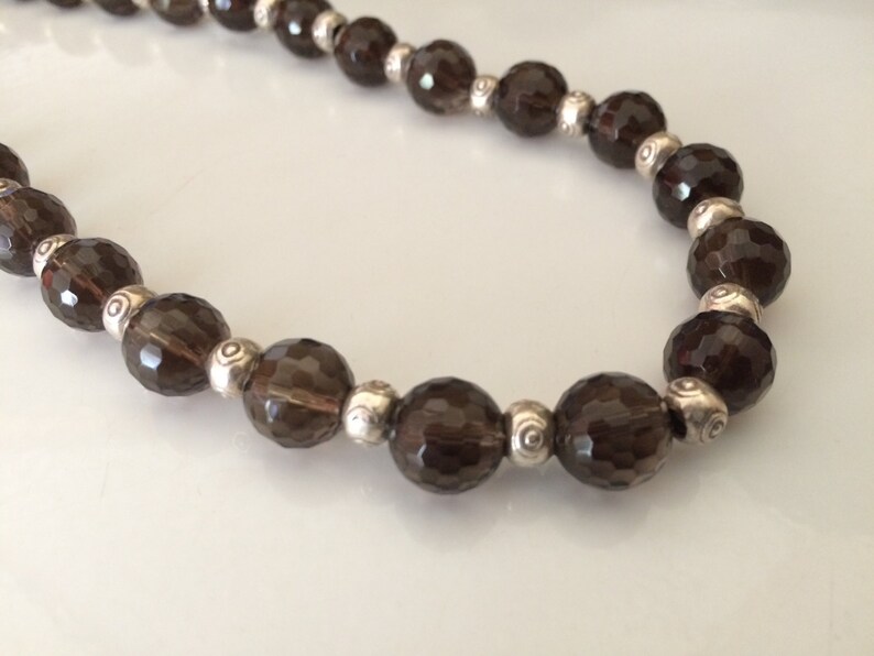 Vintage 925 Sterling Silver and Faceted Clear Taupe Brown Bead Necklace