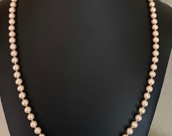 Small 5mm 25 inch Faux Glass Individually Tied Pearl Bead Necklace With Pearl Clasp