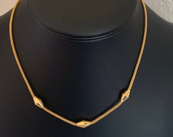 Gold 16 inch 3 Bead Link and Chain Necklace