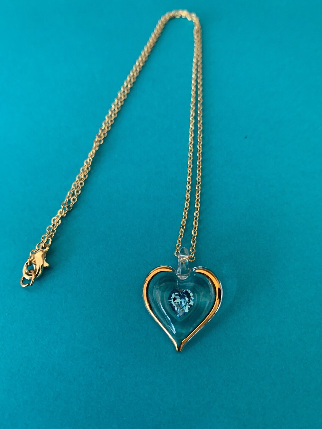 Sweet Glass Heart Pendant Necklace With Aqua Blue Heart Etsy