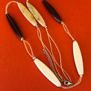 Faux Stone and Bone Lucite Big Beads With Seed Bead Spacers
