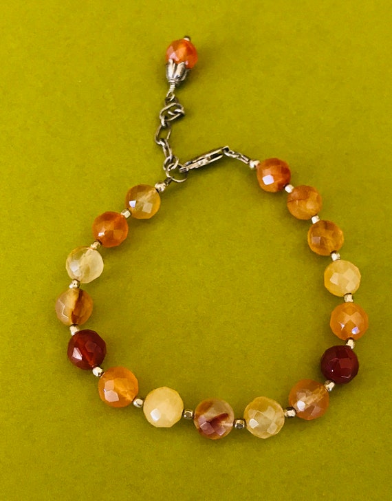 Sterling Silver and Faceted Agate Stone Bead Brac… - image 8