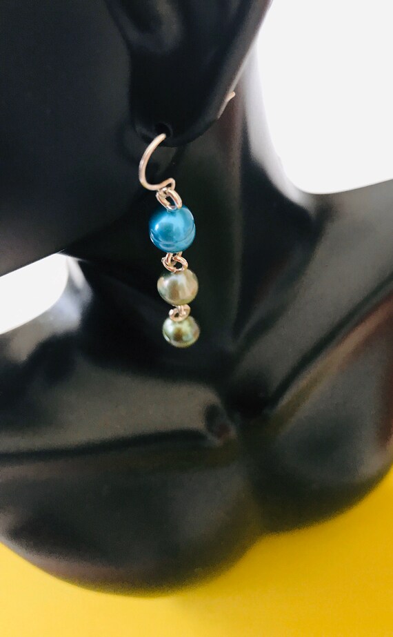 Genuine Turquoise and Green Pearl Dangle Earrings - image 5
