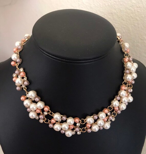 Lovely Multi colored Bubble Pearl and Rhinestone Chok… Gem