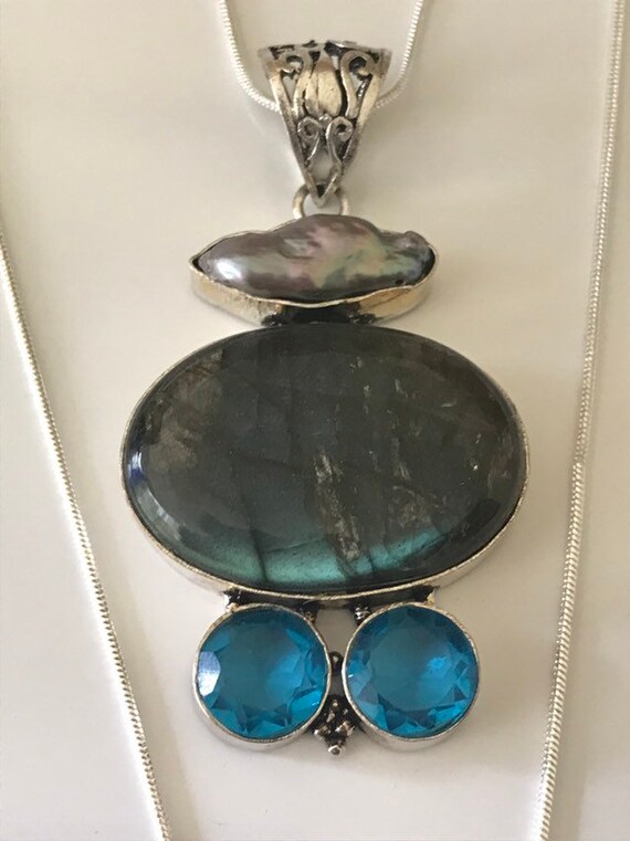 Large Silvertone and Semiprecious Labradorite Nat… - image 3