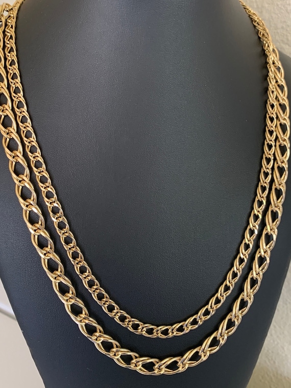 Classic Chunky Two Layer Two Size Gold Tone Chain Necklace With