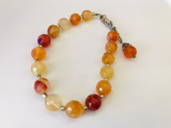 Sterling Silver and Faceted Agate Stone Bead Brac… - image 6