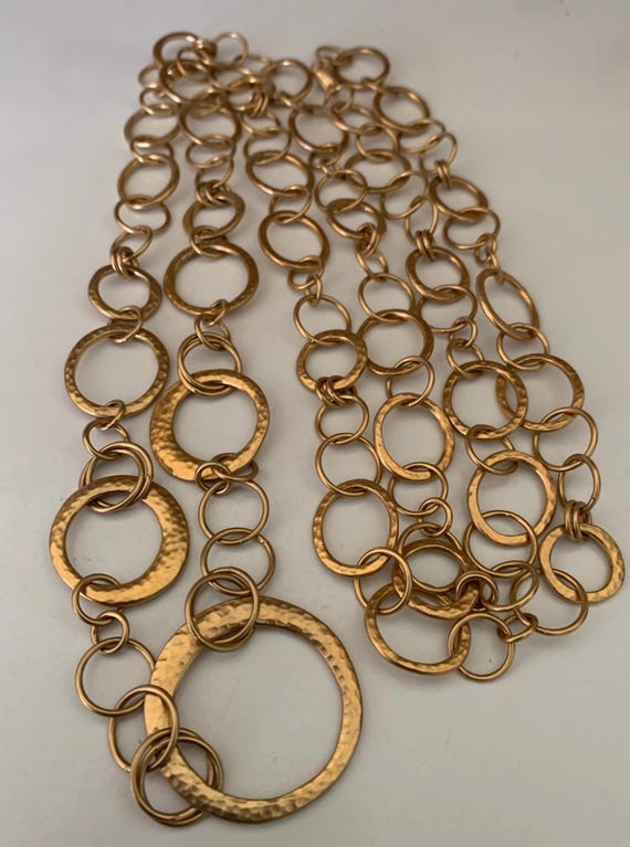 Interlocking Gold Metal Graduated Ring Long Neckl… - image 4