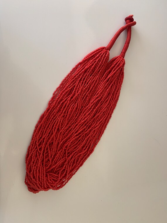 50 layer Red Seed Bead Necklace with String Wrapp… - image 4