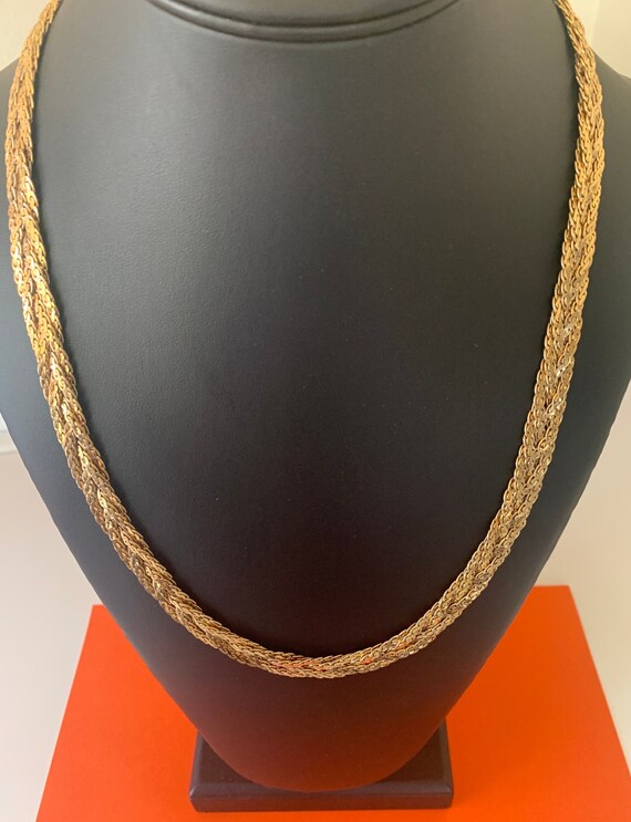 Flat Gold  Tone Shiny Braided Chain Necklace - image 1