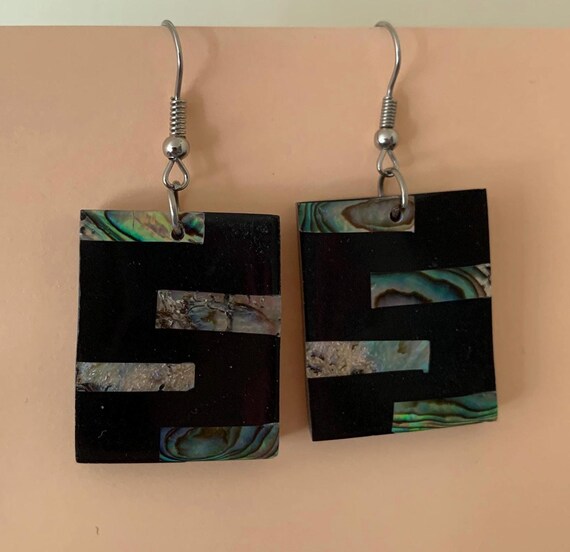 Rectangular Abalone Inlay in Resin Pierced Dangli… - image 6