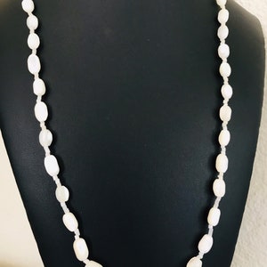 Long Mother of Pearl Bead Necklace With Cat Eye Stone Spacers