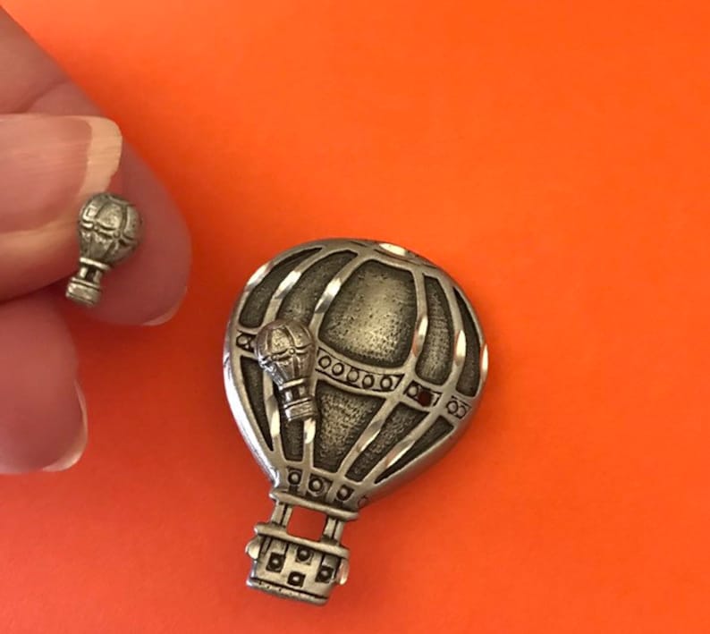 Hot Air Balloon Brooch With Tiny Matching Hot Air Balloon Earrings