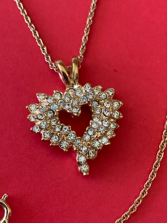 Pretty signed ROMAN gold tone pave studded heart … - image 3