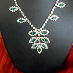 Rhinestone Princess Emerald And Clear Vintage Decorative Necklace