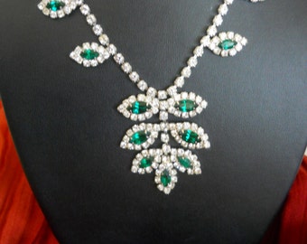 Rhinestone Princess Emerald And Clear Vintage Decorative Necklace