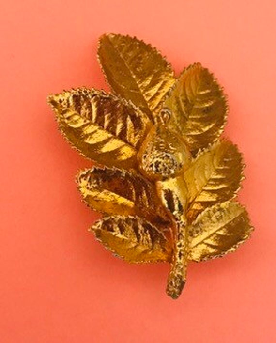 24 K Electroplated Vintage Gold Dipped Rose Brooch - image 6