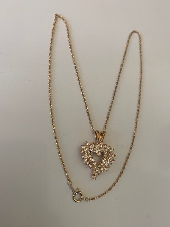 Pretty signed ROMAN gold tone pave studded heart … - image 7