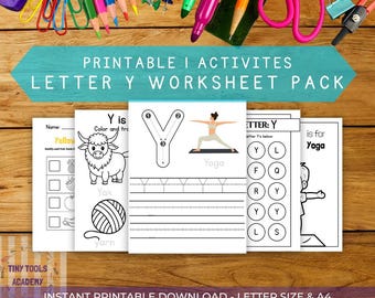 Letter Y Worksheet Pack | Preschool Alphabet Printables | Tracing, Phonics & Activities