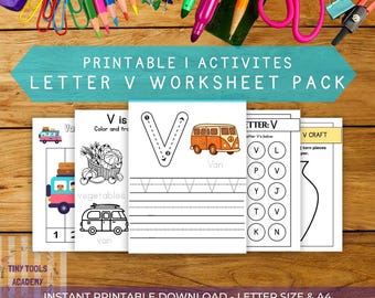 Letter V Worksheet Pack | Preschool Alphabet Printables | Tracing, Phonics & Activities