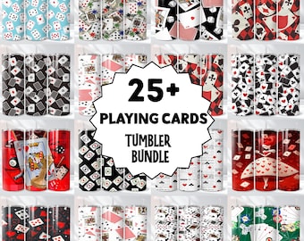 Más de 25 diseños de envolturas para vasos con naipes, diseño PNG de naipes, diseños de sublimación 3D de naipes, envoltura para vaso delgado de 20 oz