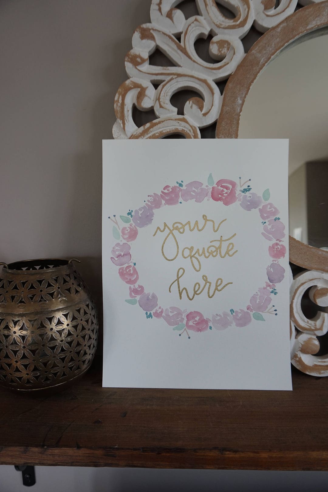 Floral Wreath Hand Painted Watercolor Print Customizable Personalised ...