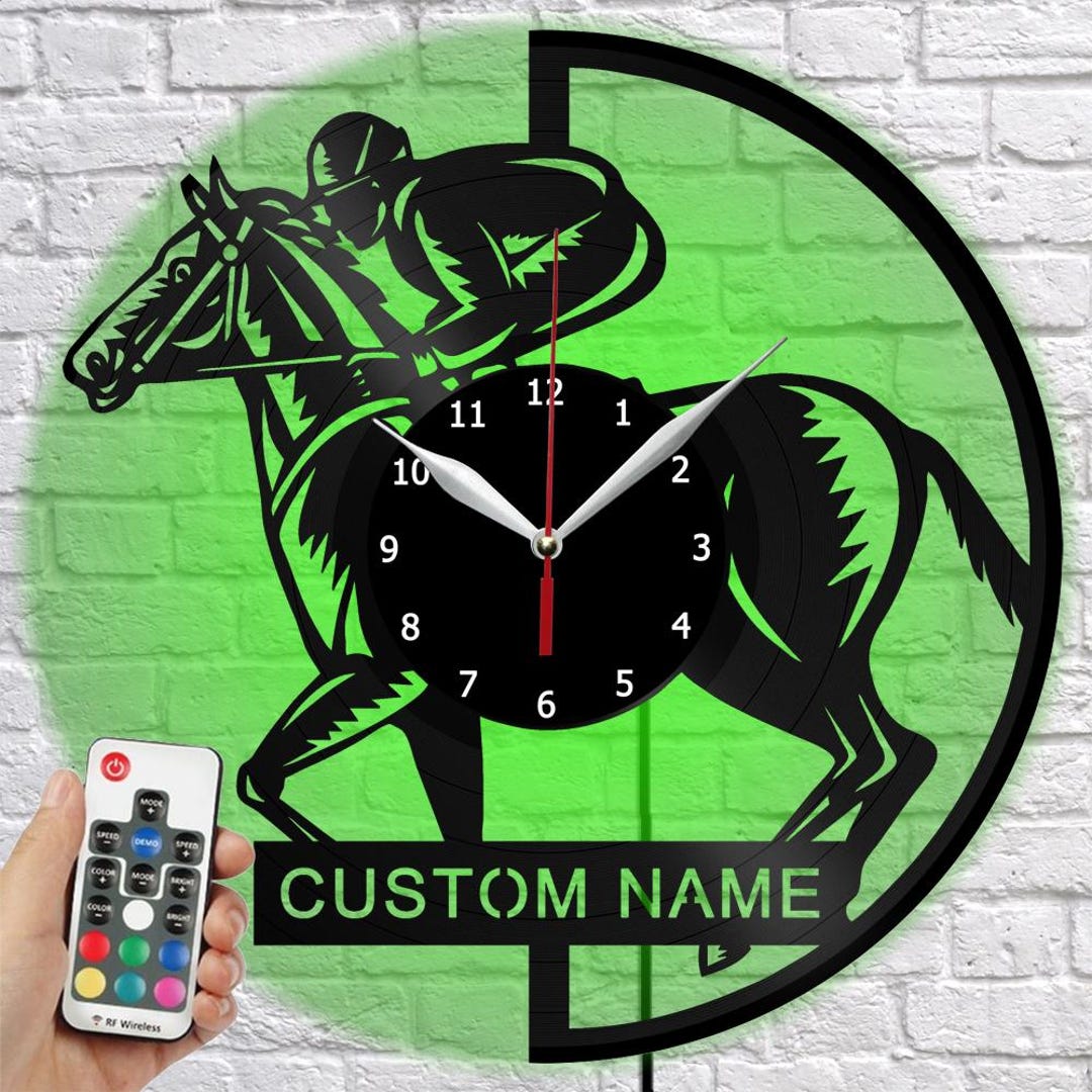 Horse Racing Personalized Clock Art Wall Decor Vinyl Record Wall Clock ...