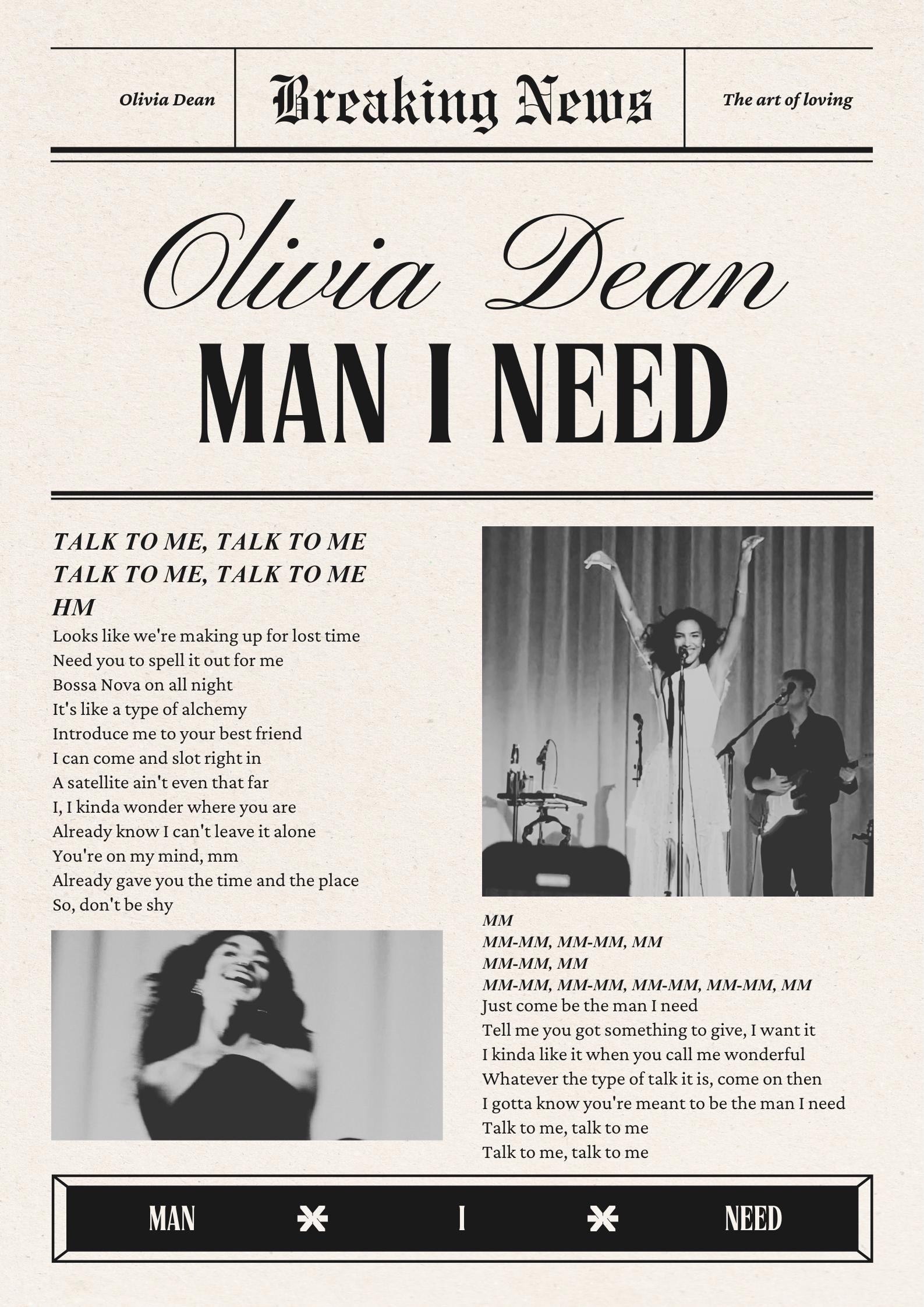 Olivia Dean Man I Need Poster | Digital Download Wall Art
