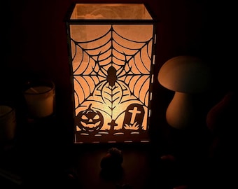 Photophore Halloween fichiers découpés au laser (SVG, DXF, PNG) | Modèle : Araignée | Téléchargement numérique