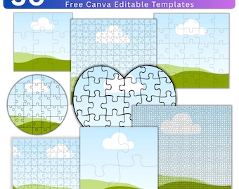 50 puzzelcanva-sjablonen, bewerkbare frames (digitale download)