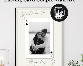 Decoración de pared personalizada con diseño de pareja en naipes, regalo fotográfico personalizado (descarga digital)