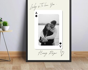 Decoración de pared personalizada con diseño de pareja en naipes, regalo fotográfico personalizado (descarga digital)