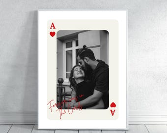 Arte mural de naipes personalizado, póster "Qué suerte tenemos", regalo personalizado para pareja, regalo de aniversario para él, arte romántico imprimible