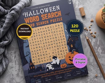 Książka z łamigłówkami do wyszukiwania słów o Halloween dla dorosłych – 120 łamigłówek (do pobrania w wersji cyfrowej)