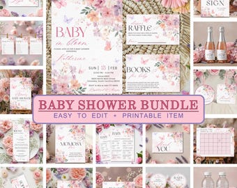 Paquete imprimible de baby shower floral "Bebé en flor" (editable)