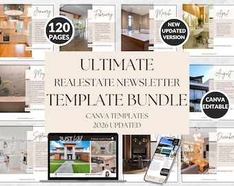 Paquete definitivo de marketing inmobiliario, conjunto de plantillas Canva para agentes inmobiliarios, kit de marca editable para agentes, redes sociales e impresión.