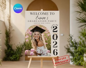 Cartel de bienvenida a la graduación de la promoción de 2026, póster fotográfico minimalista moderno (descarga digital)